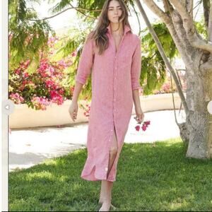 Frank & Eileen Rory Maxi Shirtdress Italian Linen Red Size Large L